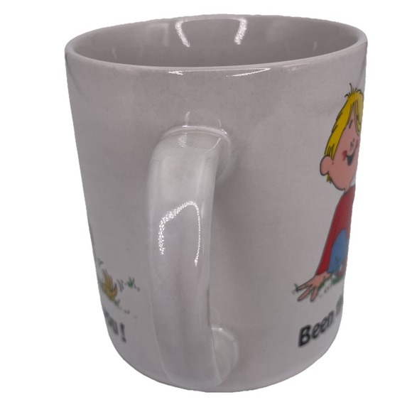 VTG 'Been Thinking About You' 10oz Ceramic Mug Cartoon Blonde Boy And Yellow Dog - Picture 4 of 12